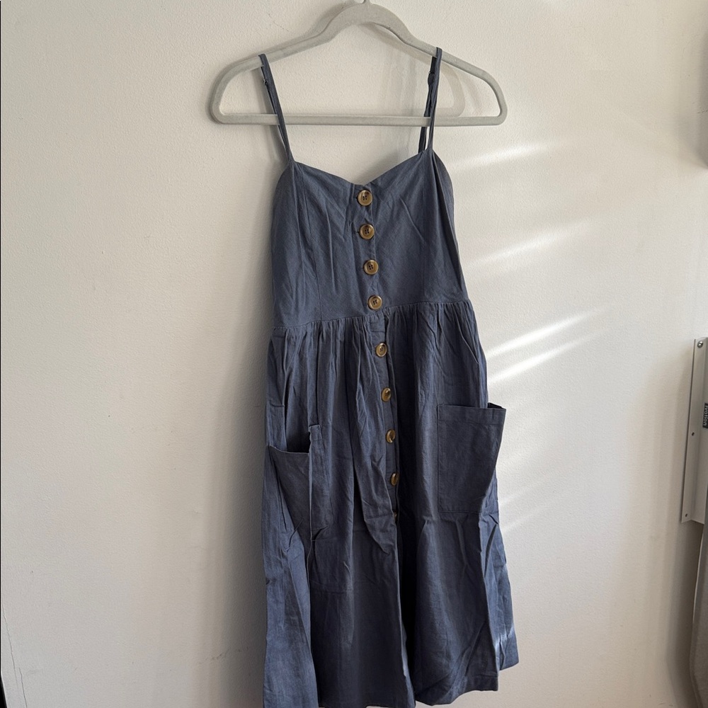 Mod Ref Blue Button Midi Dress - image 1